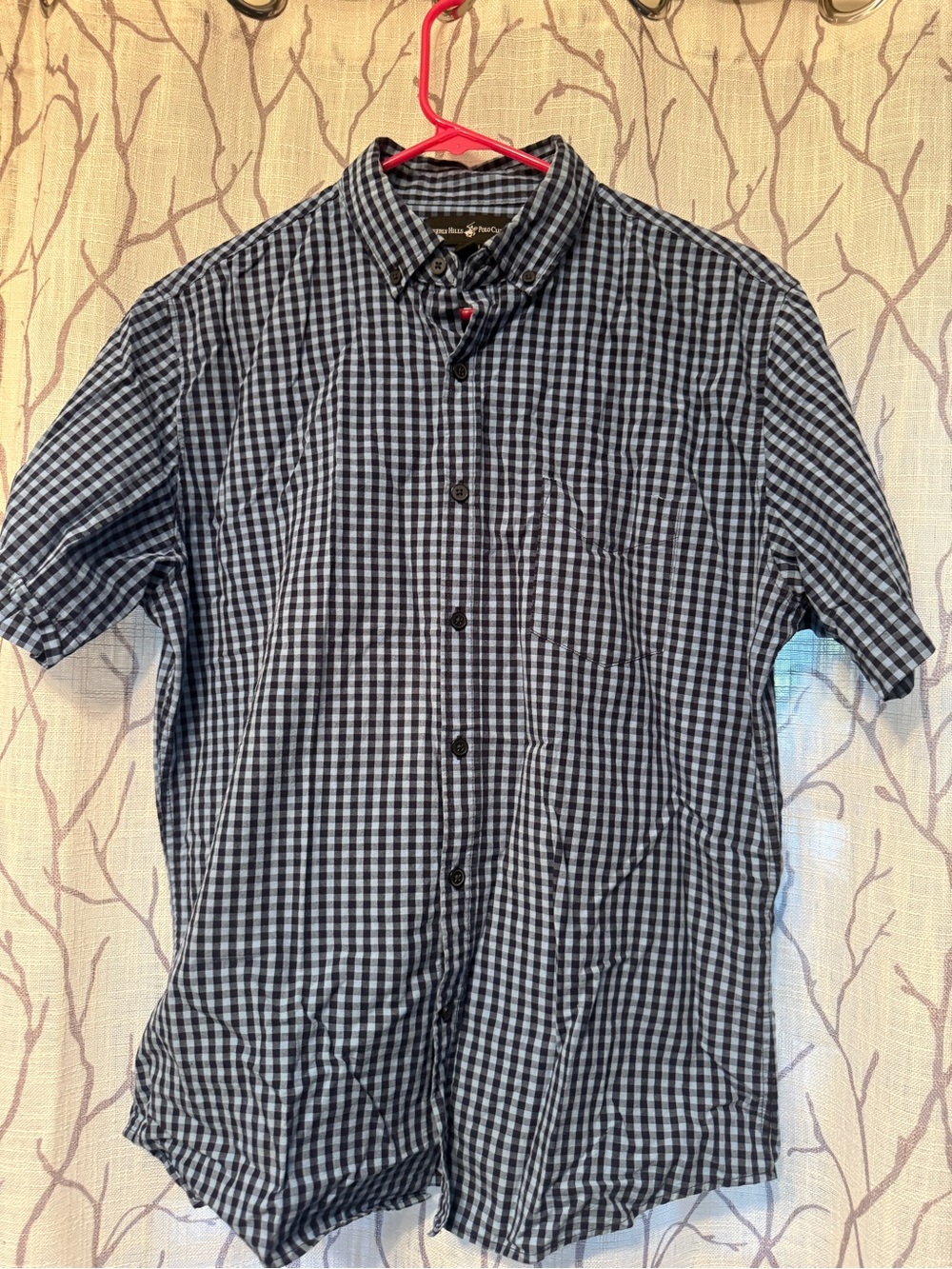 Beverly Hills Polo Club Navy & White Gingham Short-Sleeve Button-Down Shirt